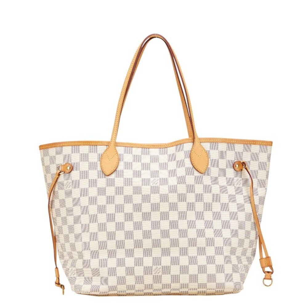 Louis Vuitton Damier Azur White Neverfull Tote Shoulder Bag Ivory Leather